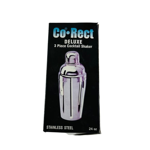 Cocktail Shaker Stainless Steel 3 pc Set 24oz Vintage Co-Rect Brand NIB - Picture 4 of 7